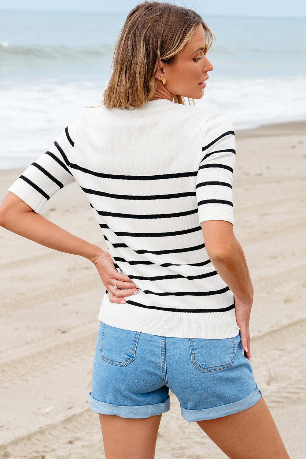 Maisy Striped Half Sleeve Knitted Top