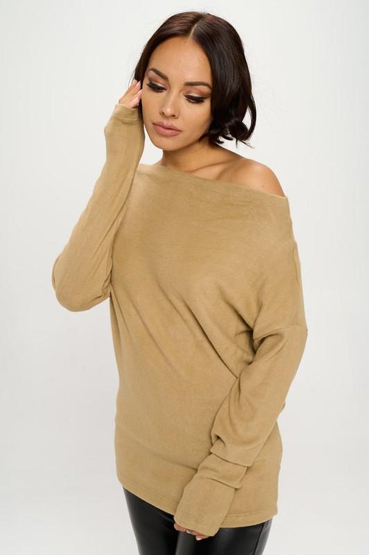 Khaki Knit Off the Shoulder Top