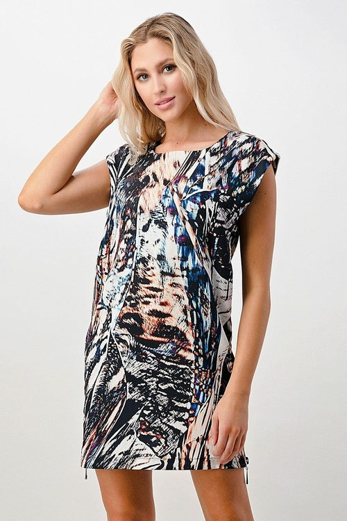 Side Zipper Multi Abstract Tunic Dress