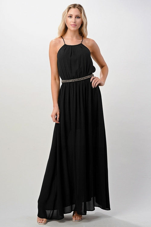 Pleated Cami Chiffon Maxi Dress