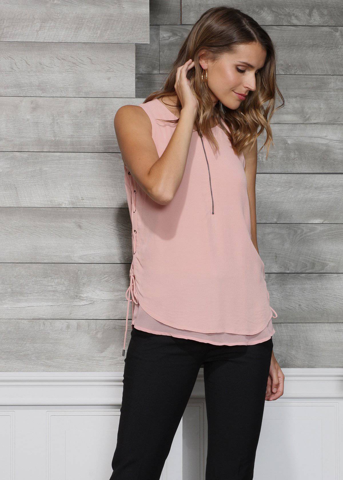 Women's Sleeveless Side Tie Blouse In Peach Apricot