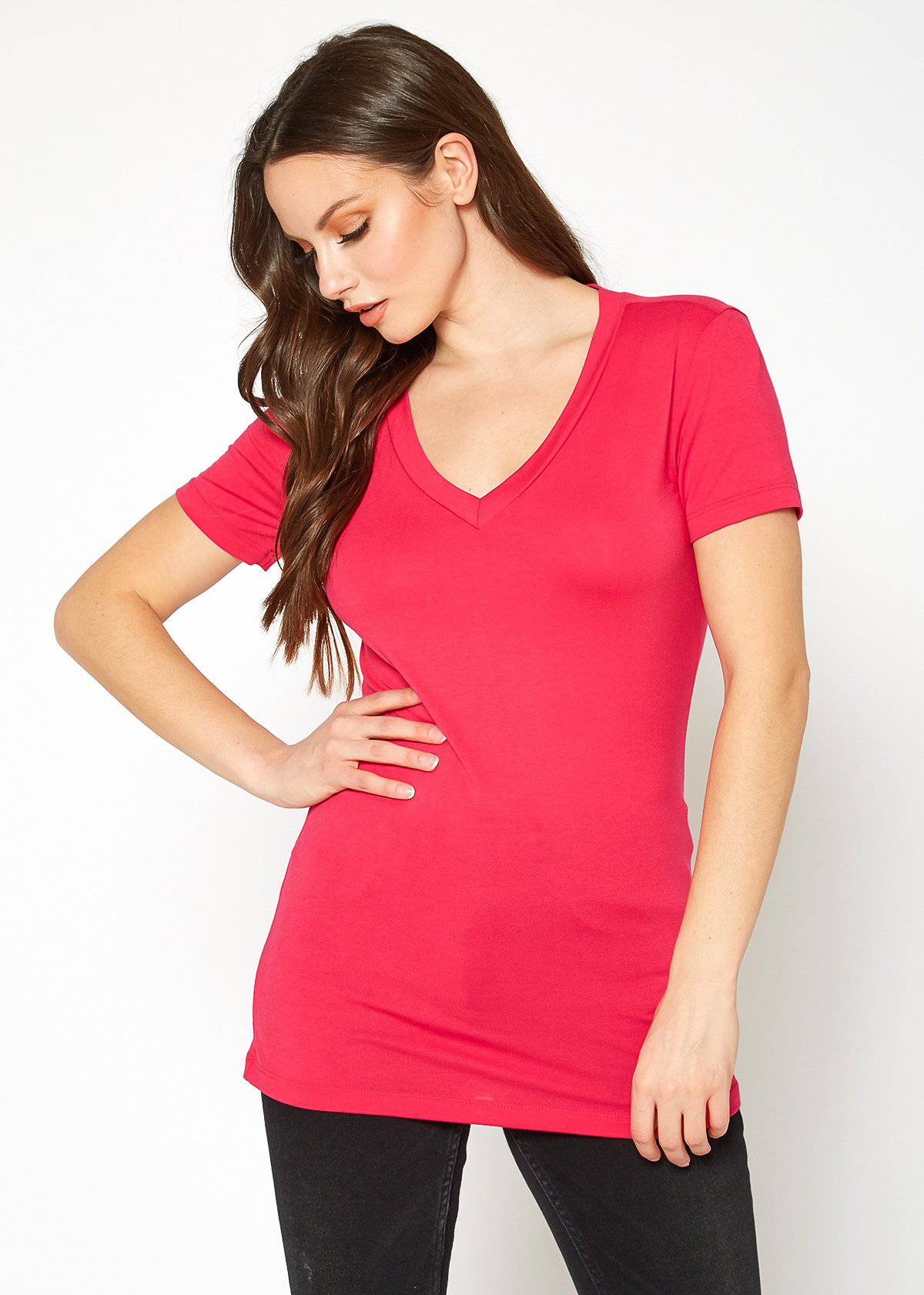 V-neck Short Sleeve Basic Tee