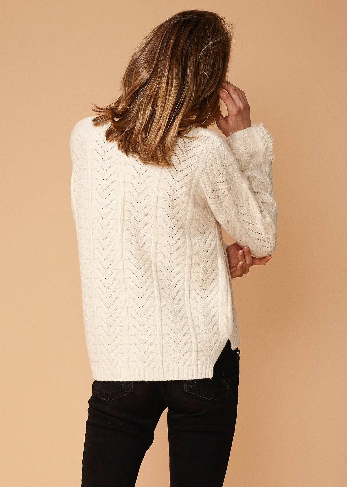 Women's Turtle Neck Fringe Sweater in Natural