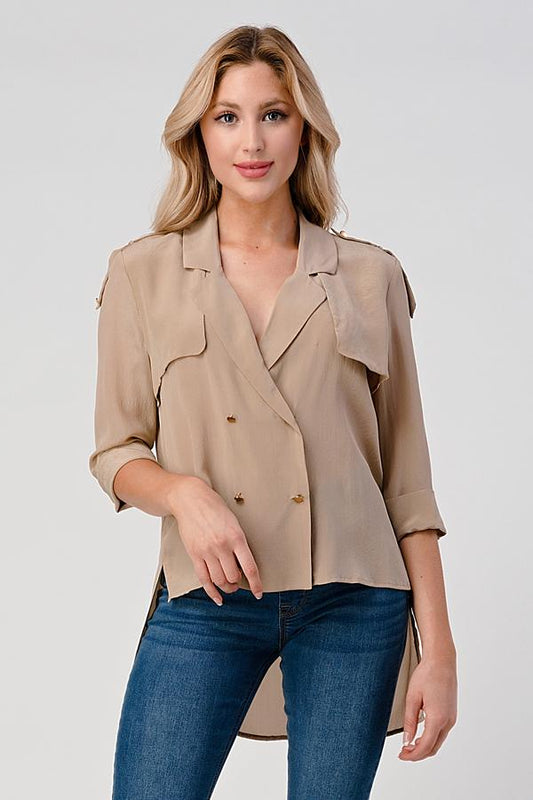 Silk Hi-Low Silk Trench Shirt Top