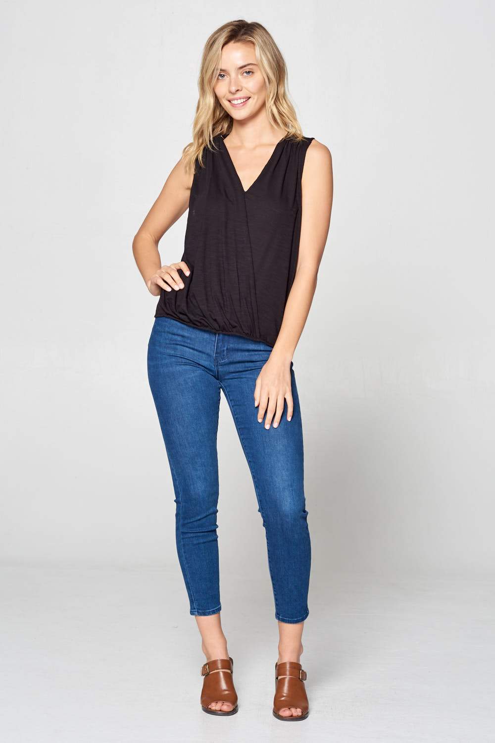 Solid Surplice Sleeveless Top