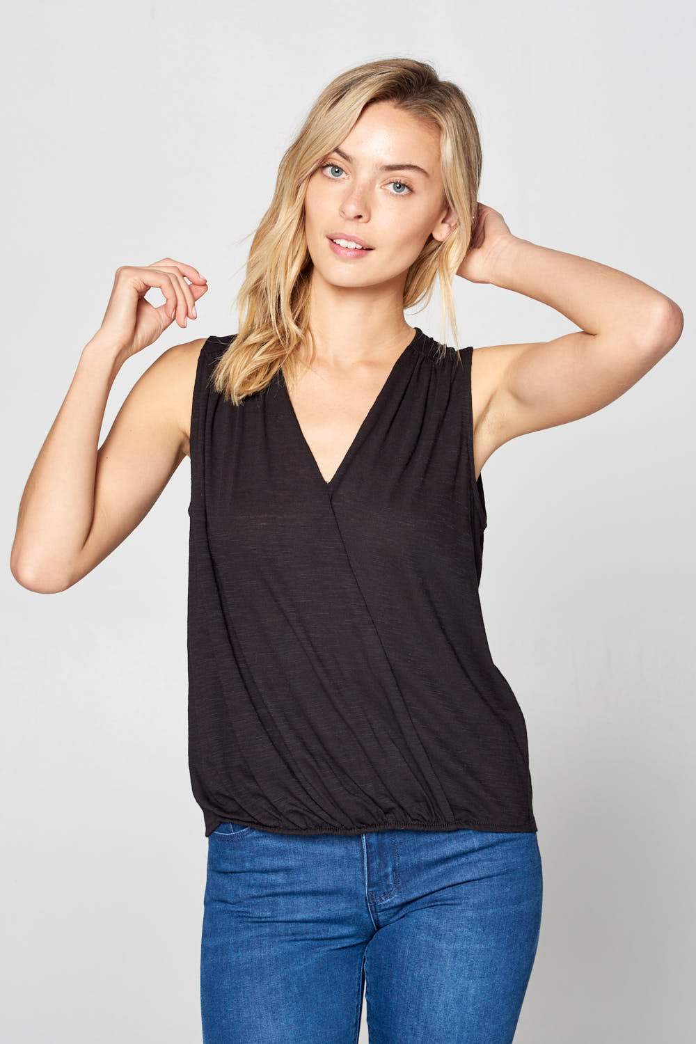 Solid Surplice Sleeveless Top