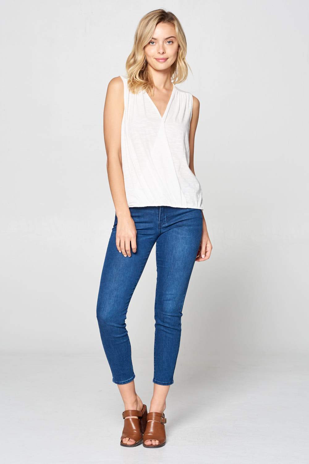 Solid Surplice Sleeveless Top