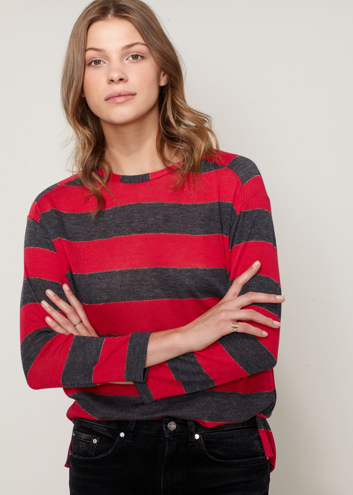 Women's Long Sleeve Crewneck Stripe Tee