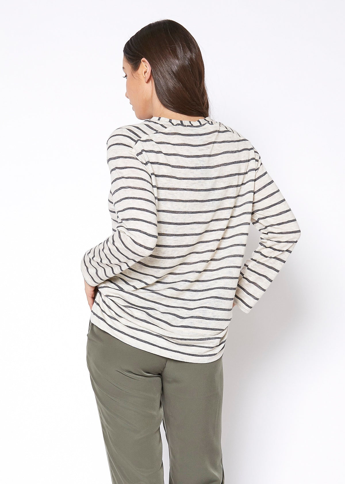 Women's Striped Light Top In Oatmeal Grey Stripe