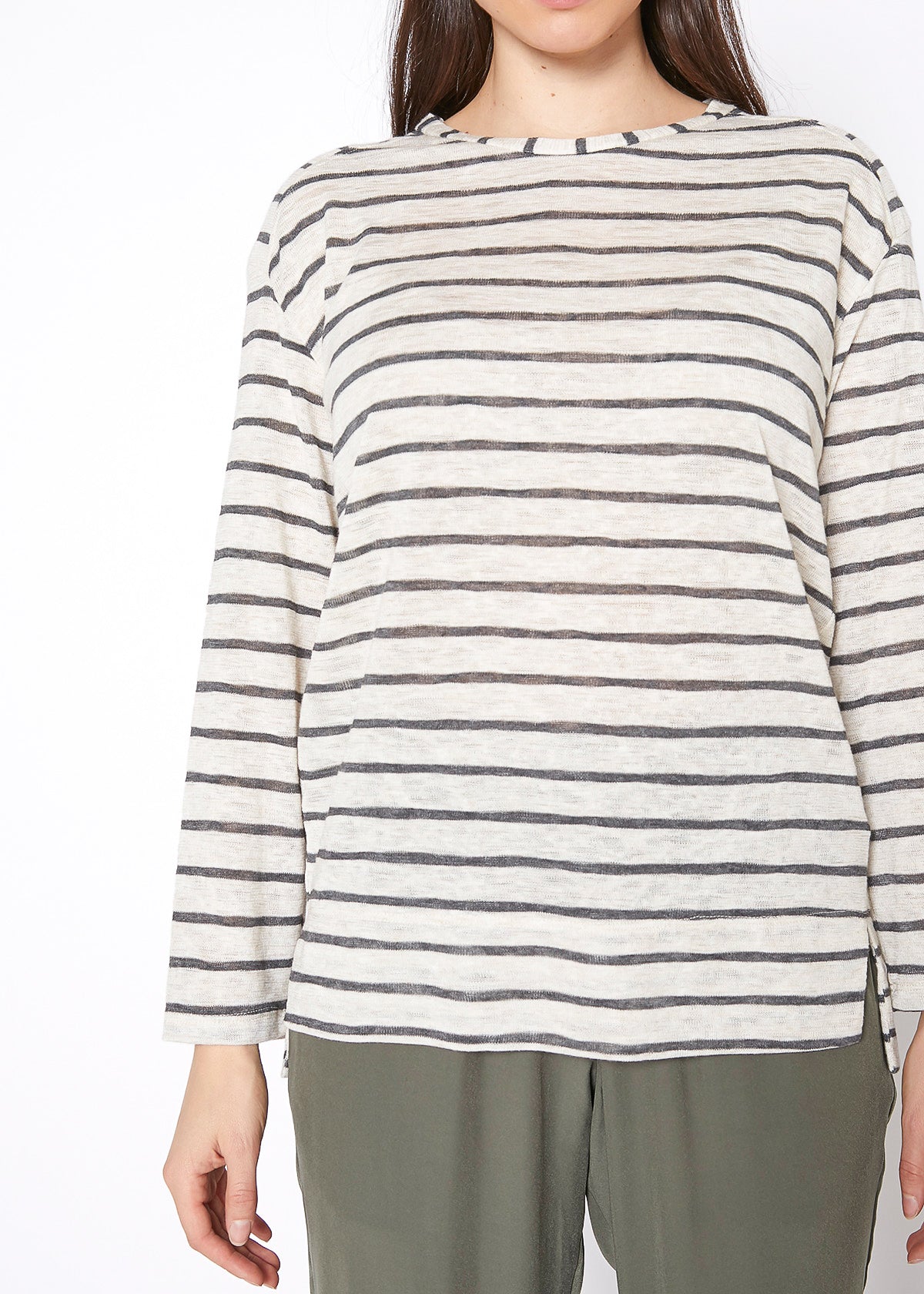 Women's Striped Light Top In Oatmeal Grey Stripe