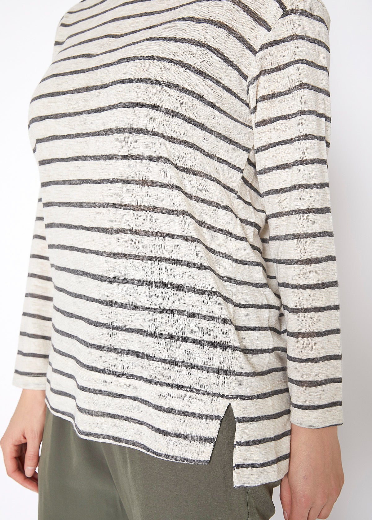 Women's Striped Light Top In Oatmeal Grey Stripe