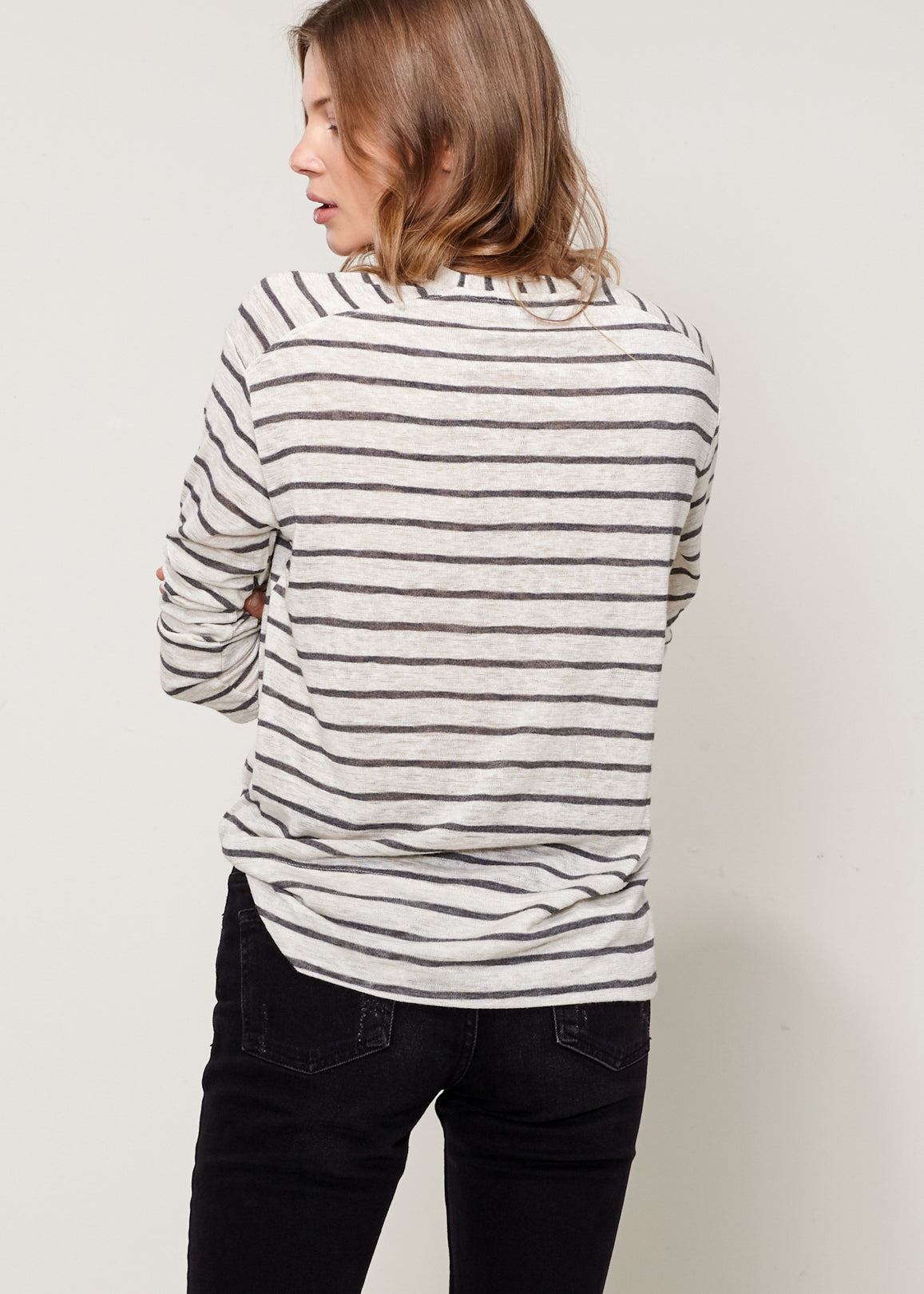 Women's Striped Light Top In Oatmeal Grey Stripe