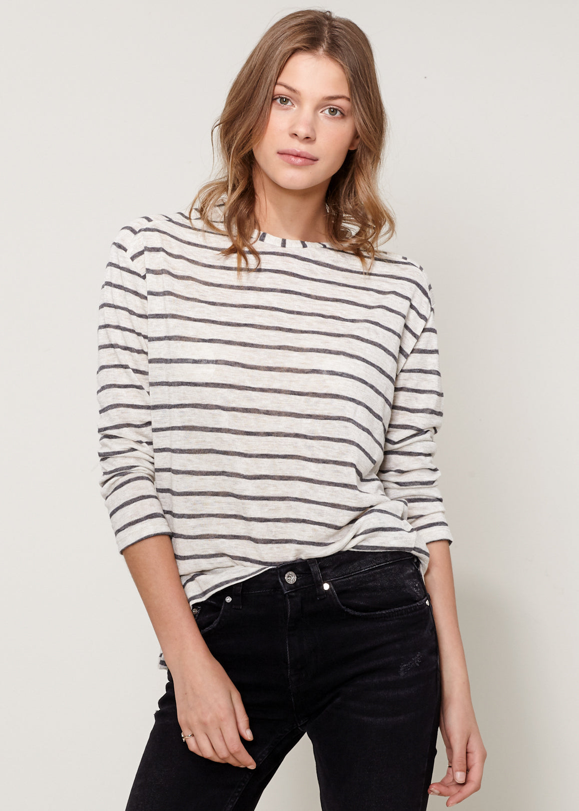 Women's Striped Light Top In Oatmeal Grey Stripe