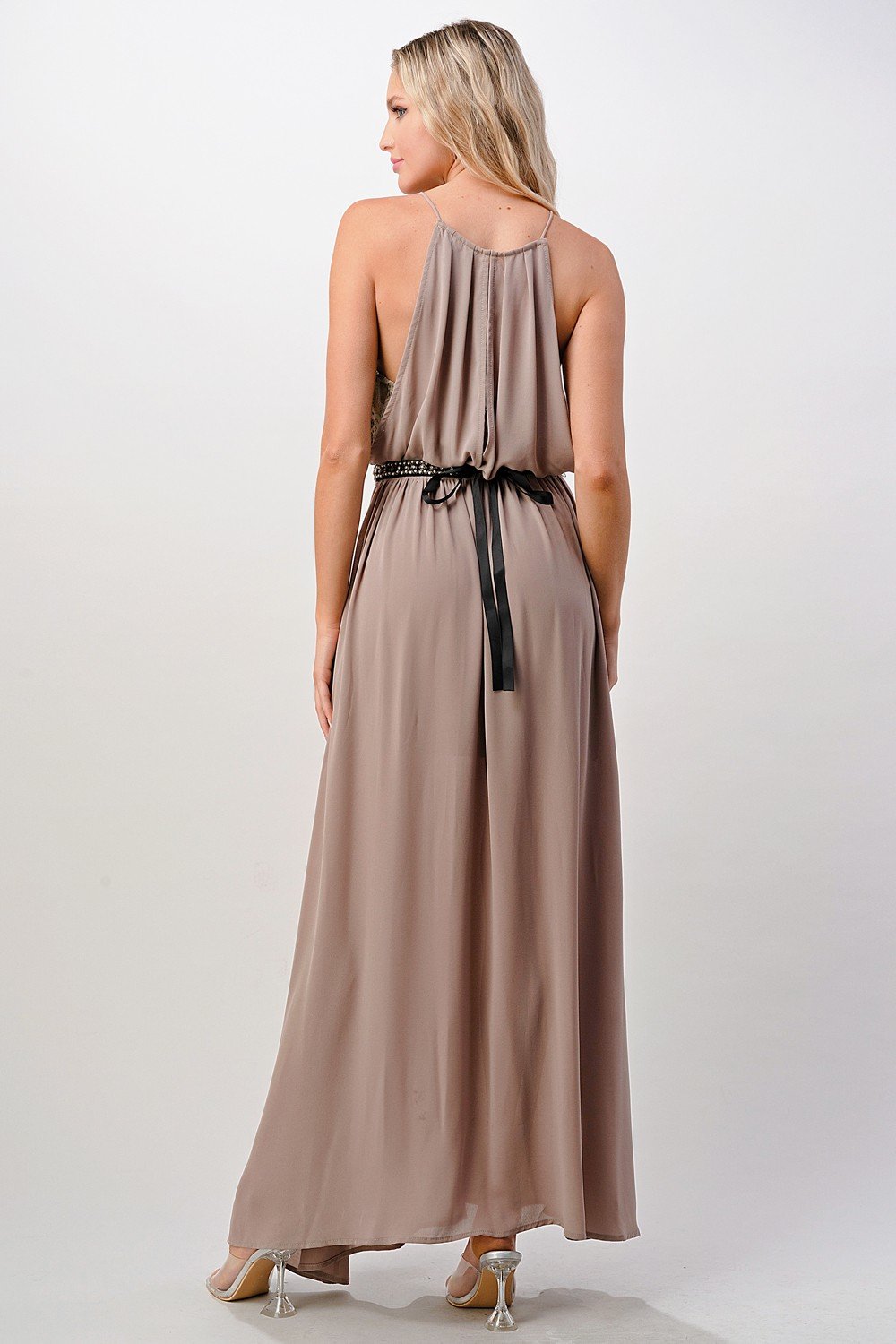 Pleated Cami Chiffon Maxi Dress