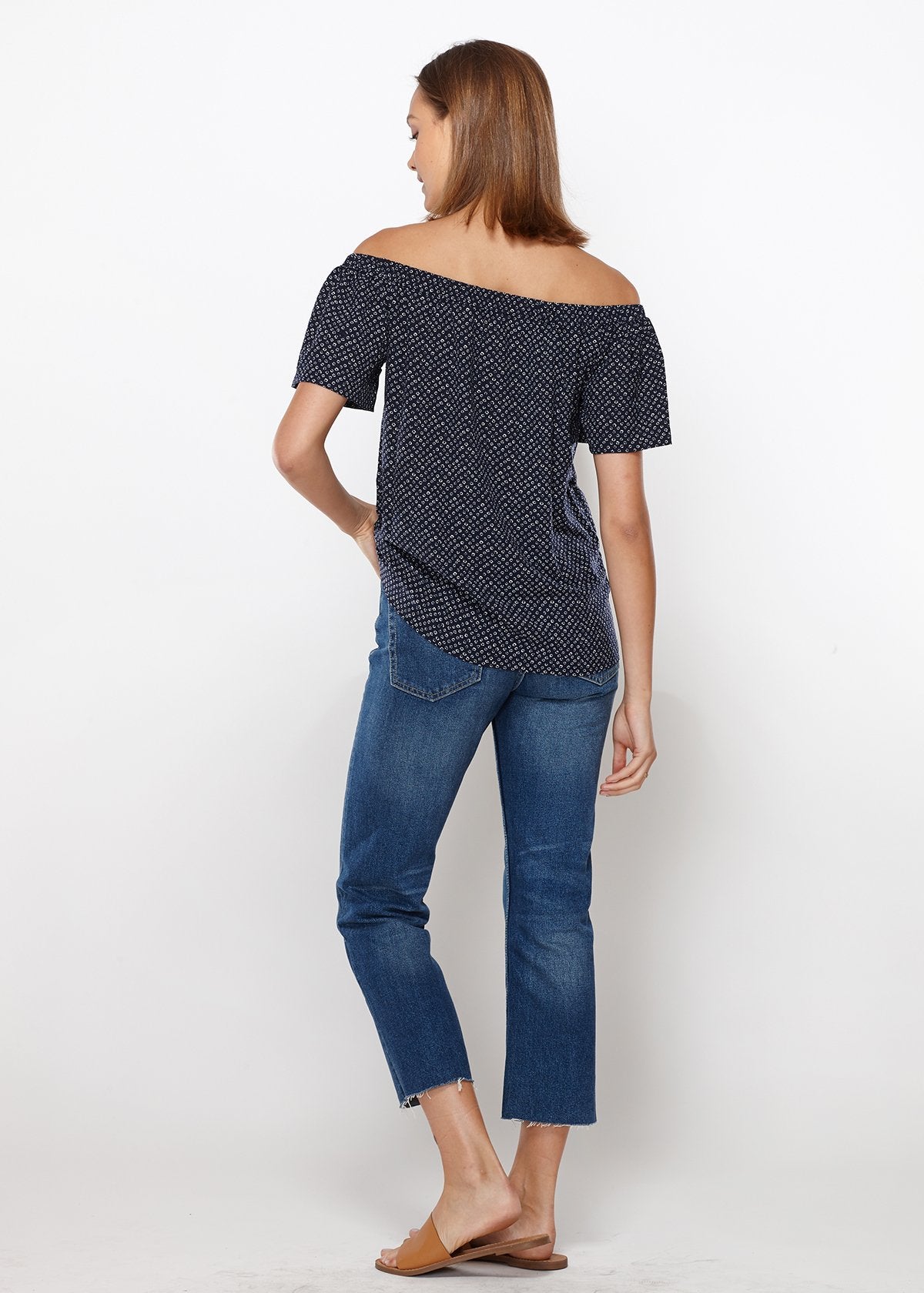 Women's Off Shoulder Top In Navy Tiny Foot