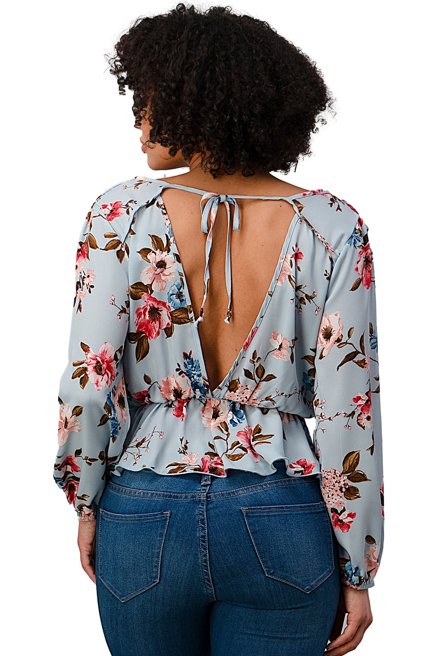 Printed Surplice Peplum Hem Blouse Top