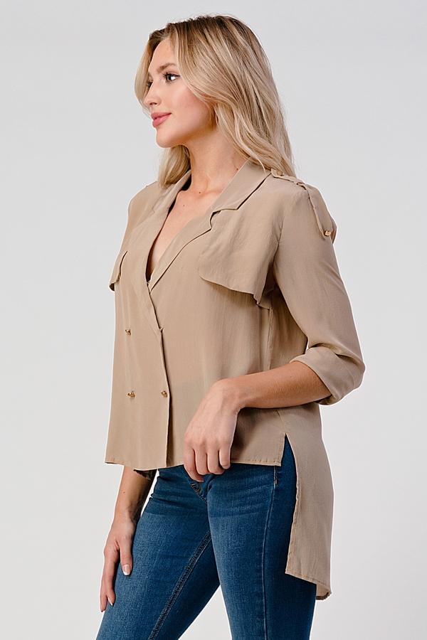 Silk Hi-Low Silk Trench Shirt Top