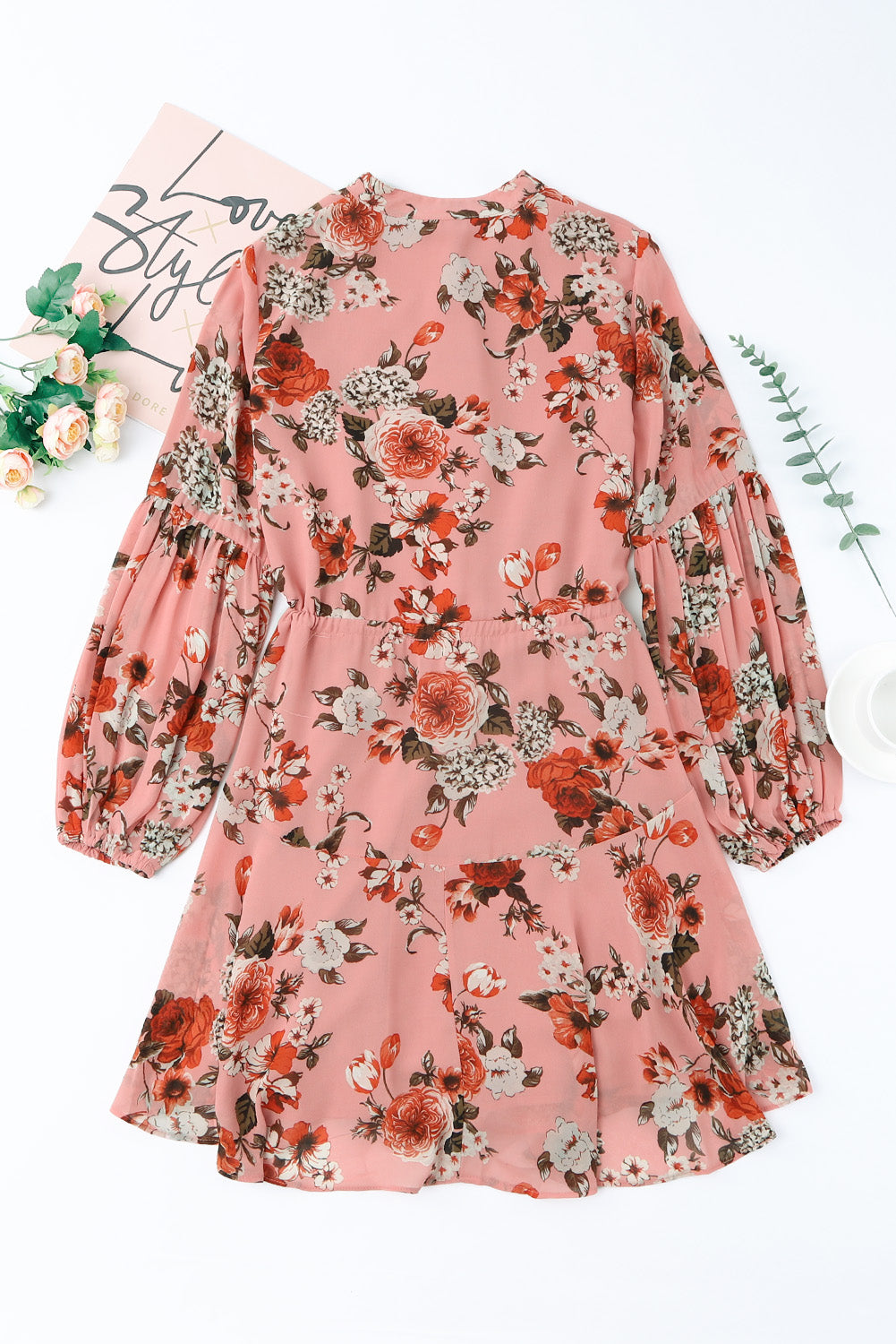 Floral Buttoned Puff Sleeve Tiered Dress