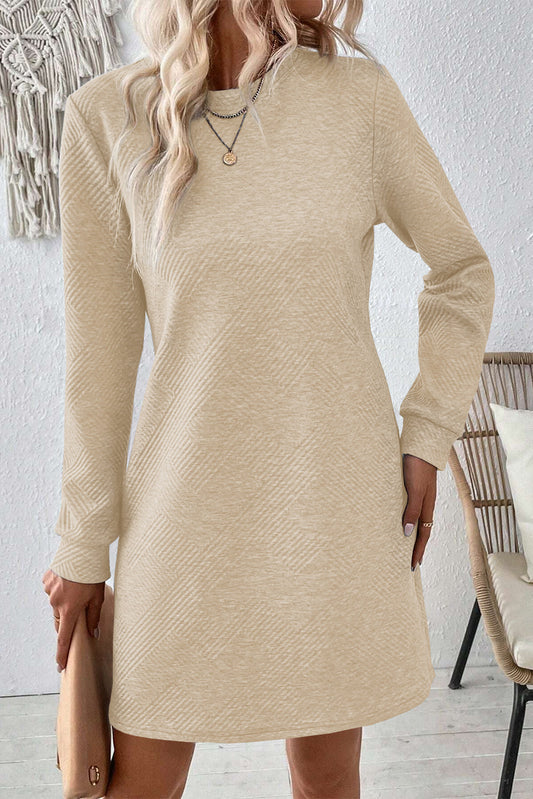 Apricot Textured Long Sleeve Mini Shift Dress