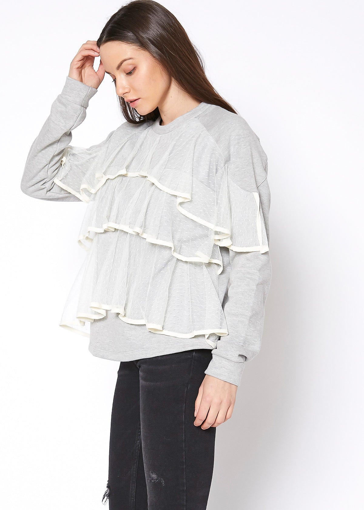 Women's Layered Lace Front Crewneck Sweatshirt