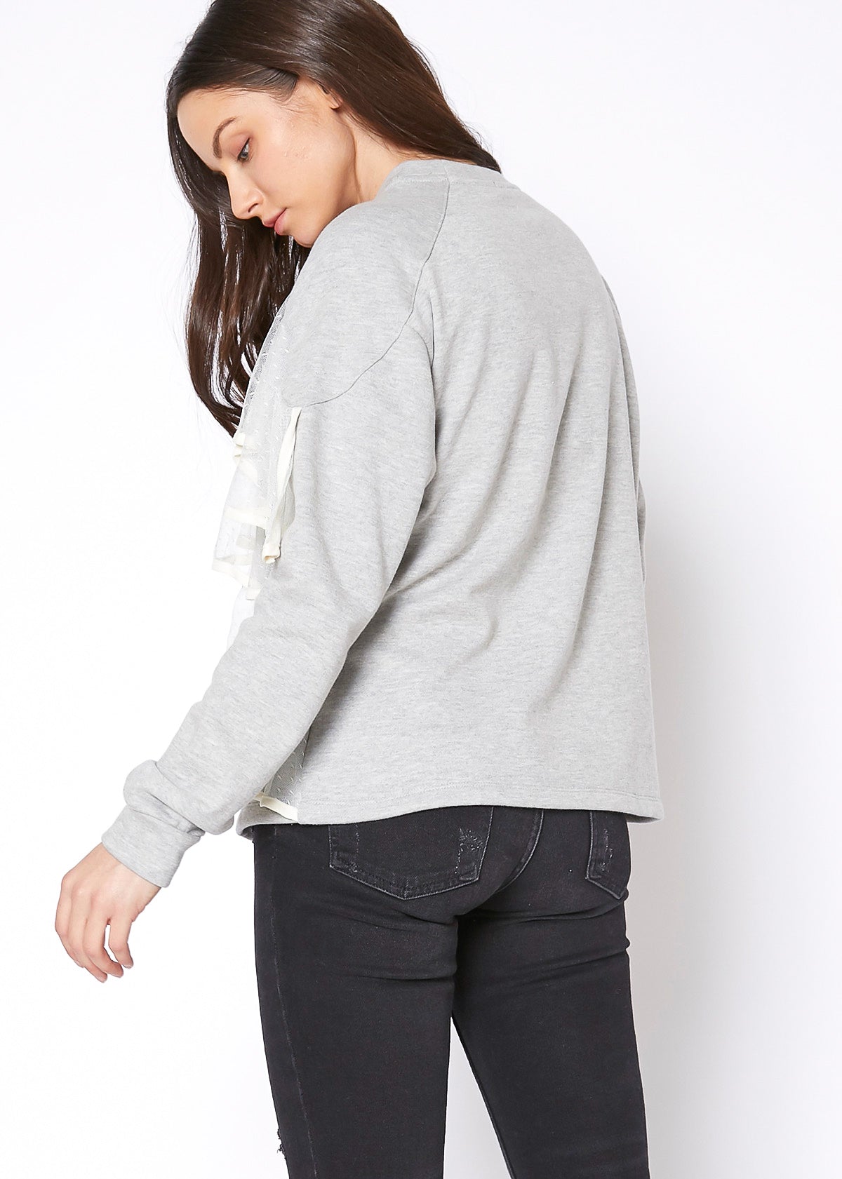 Women's Layered Lace Front Crewneck Sweatshirt