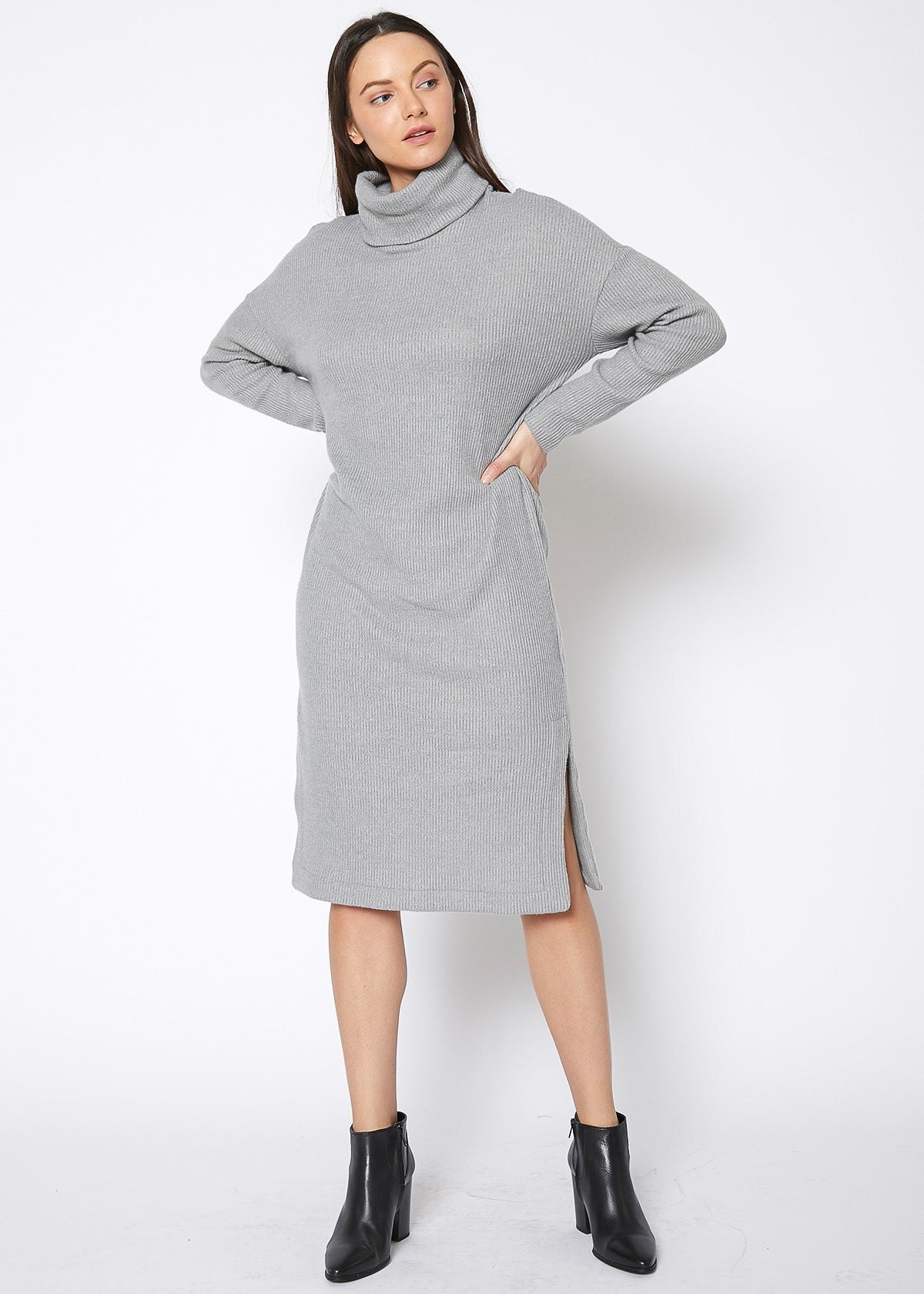 Women's Turtle Neck Midi Sweater Dress