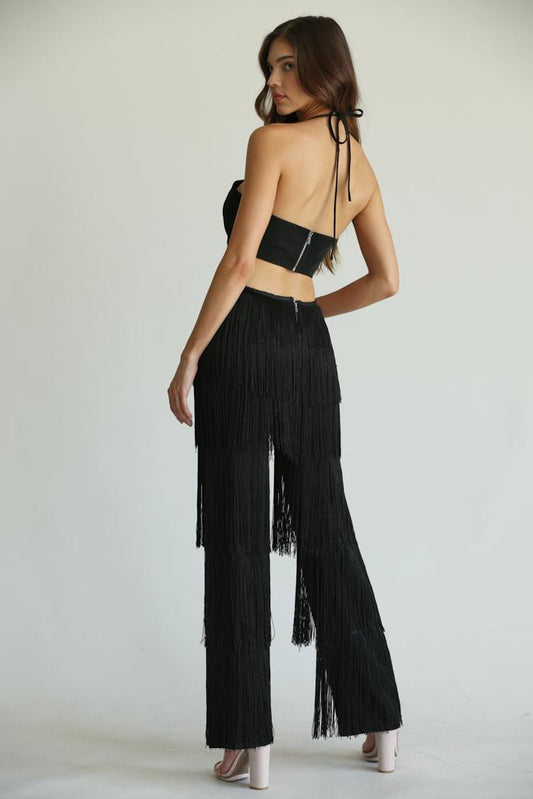 Elizabella - Multi-tiered Fringe Detailed Pants Jumpsuit