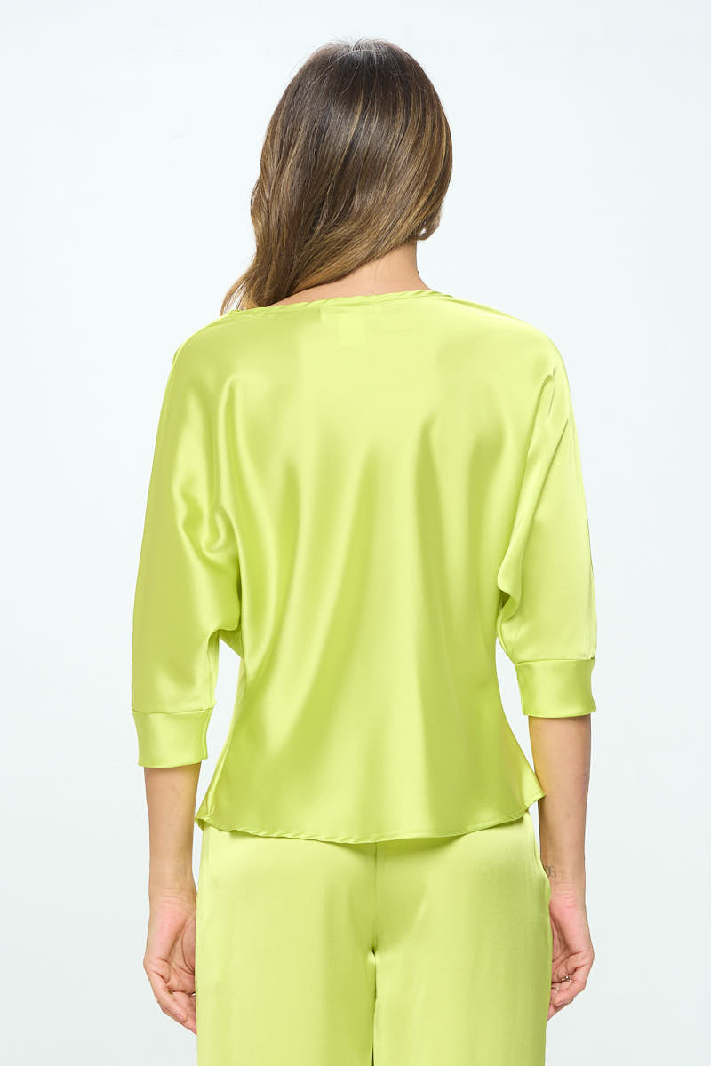 Satin Vibrant Cowl neck 3/4 Sleeve Top