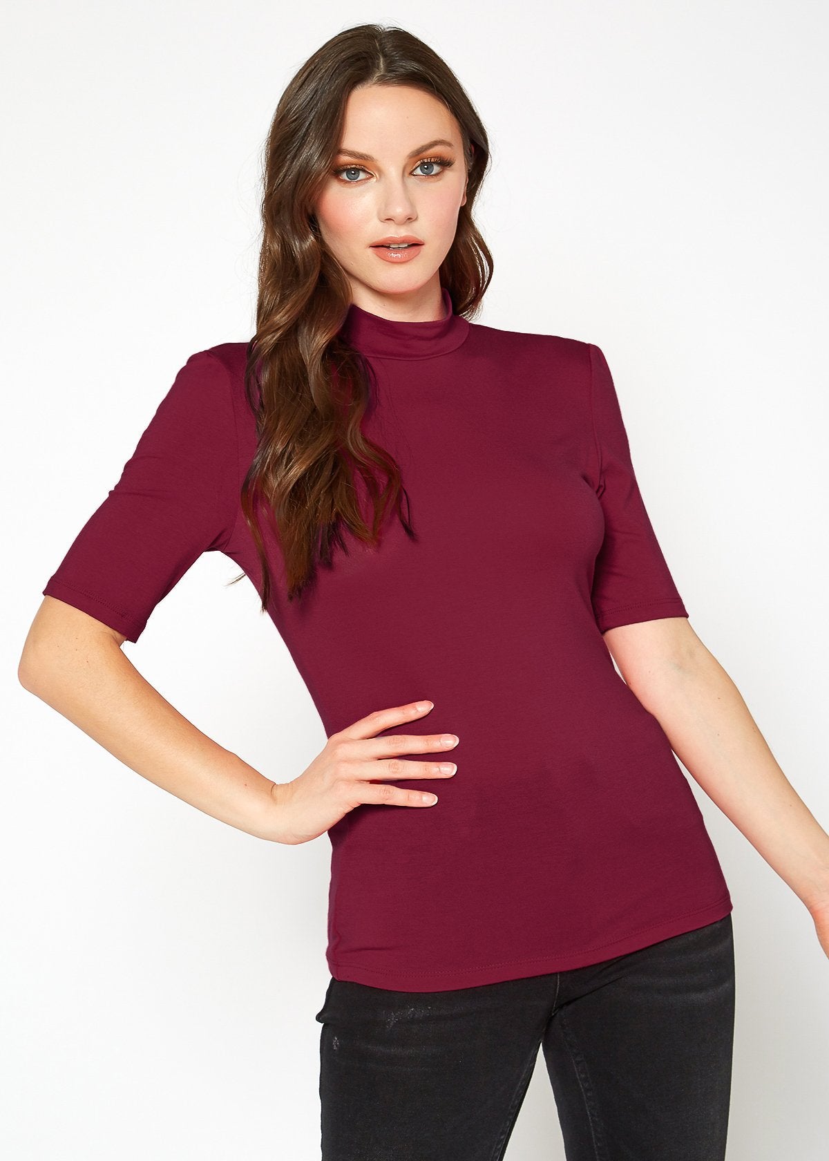 Women's Half Sleeve Turtle Neck Fitted Top