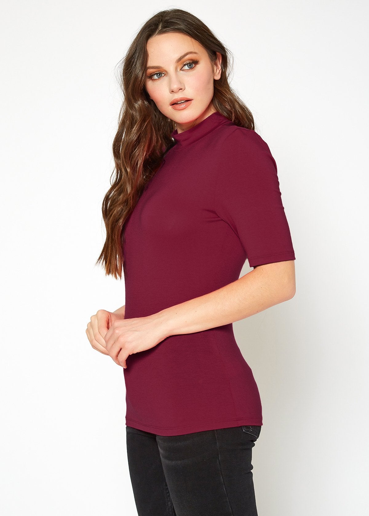 Women's Half Sleeve Turtle Neck Fitted Top