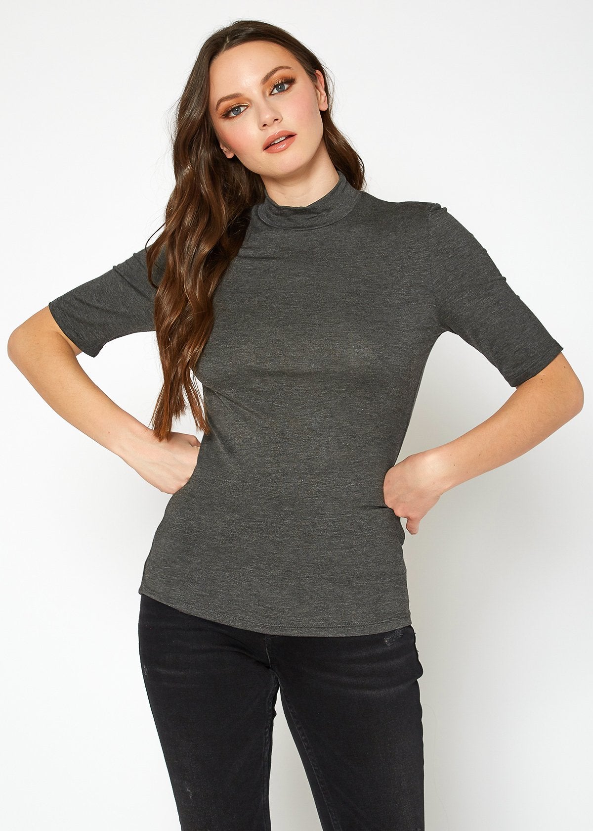 Women's Half Sleeve Turtle Neck Fitted Top