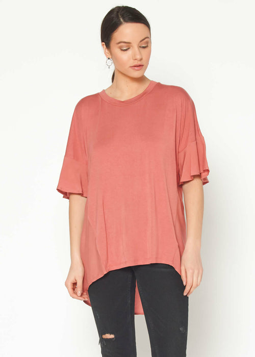 Women's Oversized Basic Tunic Top In Terracotta