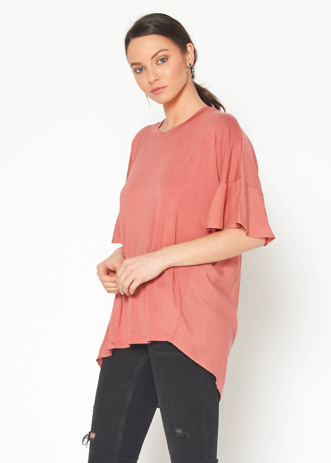 Women's Oversized Basic Tunic Top In Terracotta