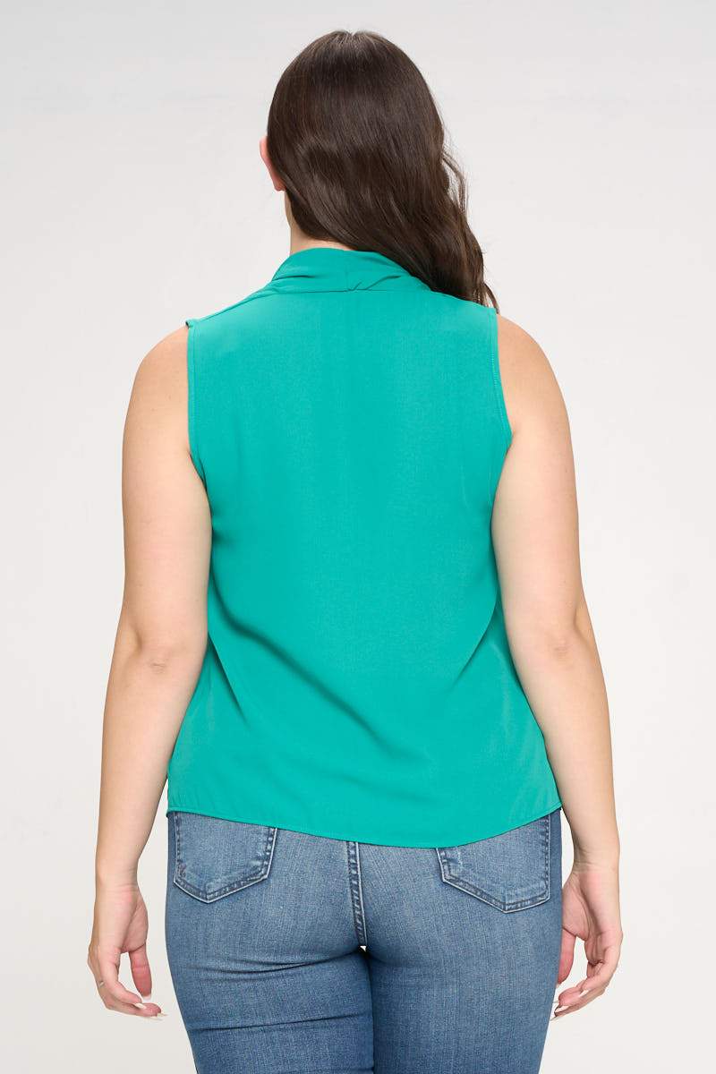 Solid Color V neck Top with Drape Neckline