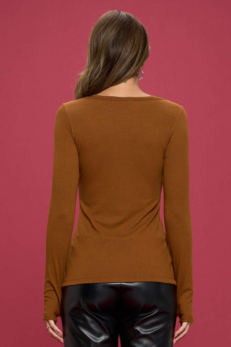 Brushed Knit Spaghetti Strap Long Sleeve Top