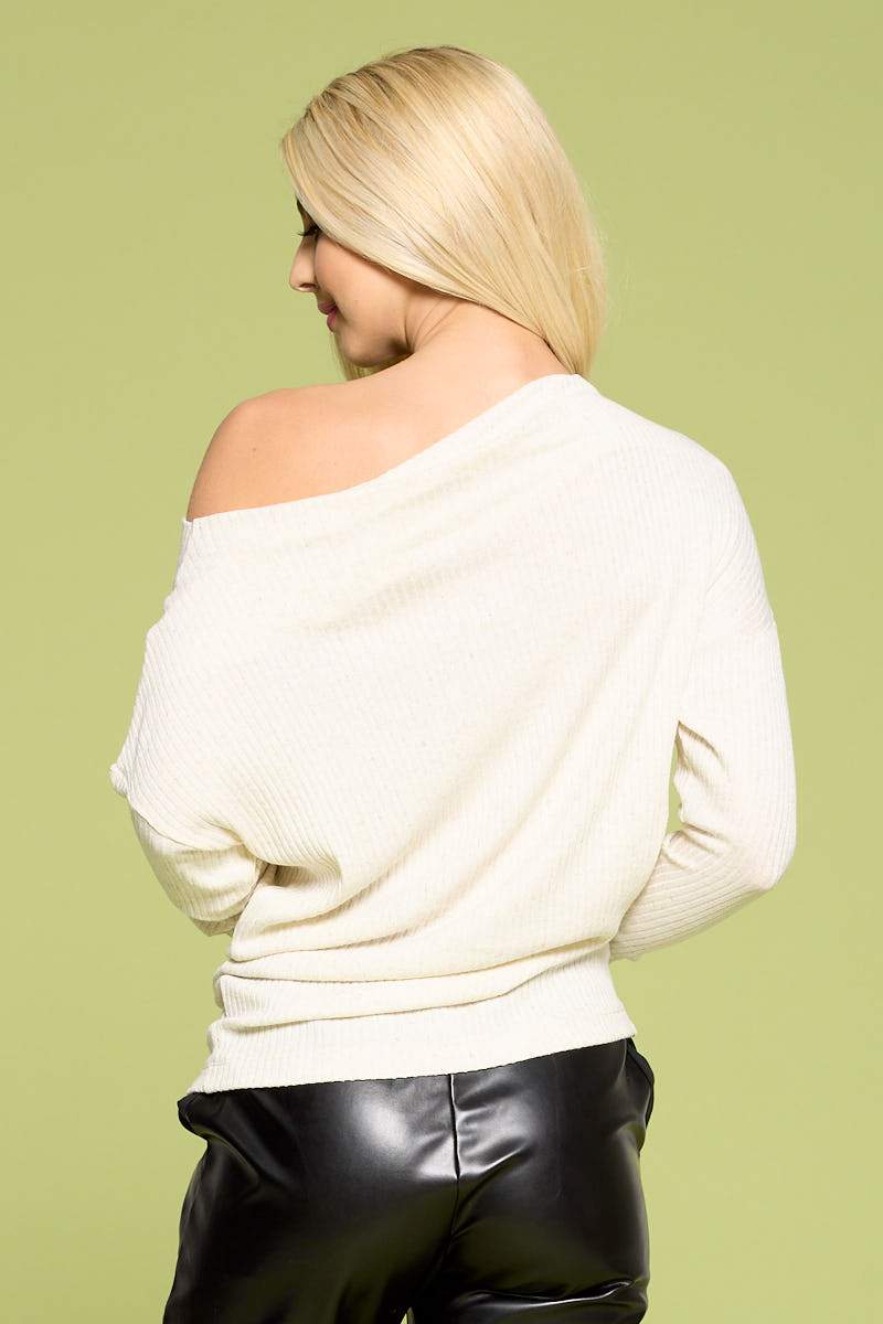 Taupe Rib Knit Off the Shoulder Top