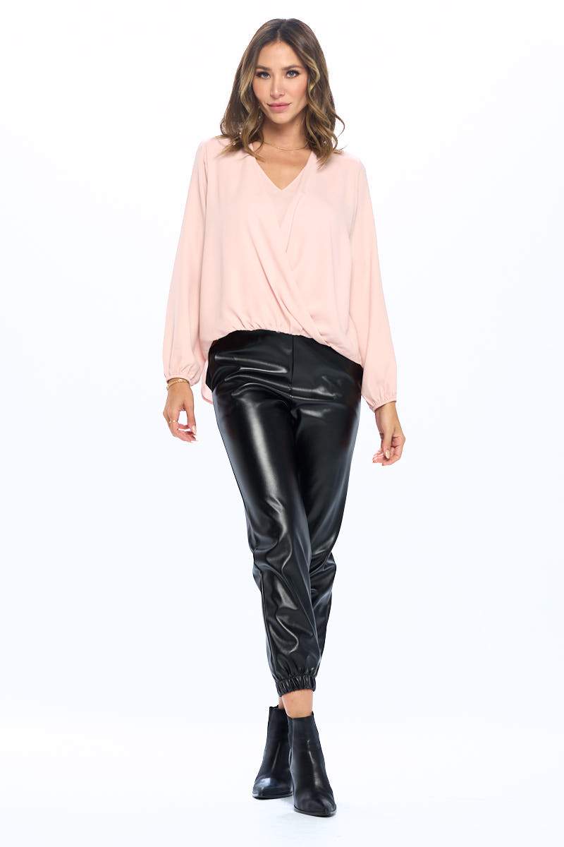 Solid Long Sleeve Surplice Top