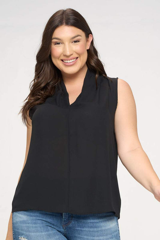 Solid V neck Top with Drape Neckline