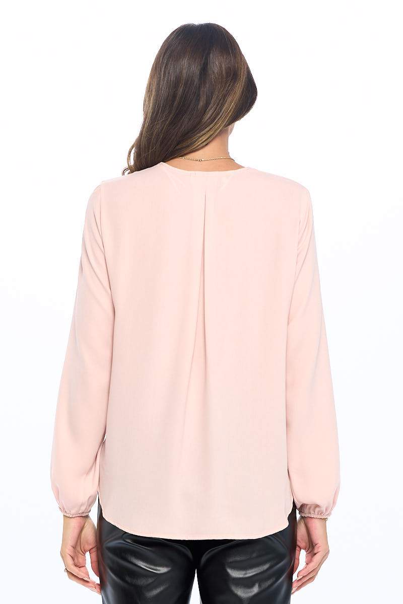 Solid Long Sleeve Surplice Top