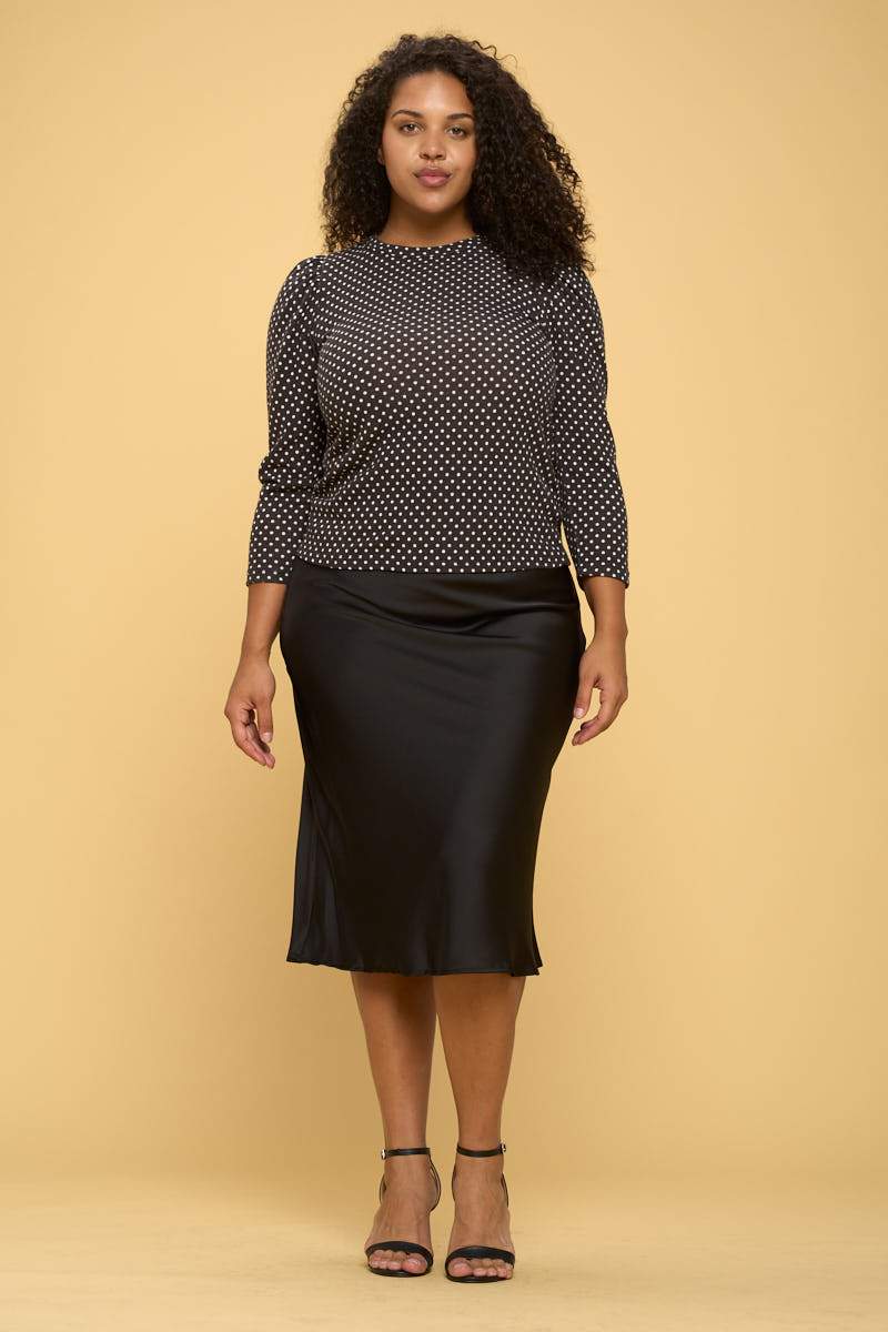 Polka Dot Sweater Knit Top with Puff Sleeve