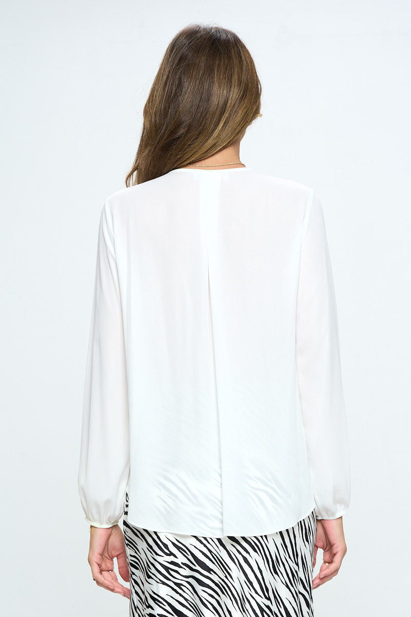 Solid Long Sleeve Surplice Top