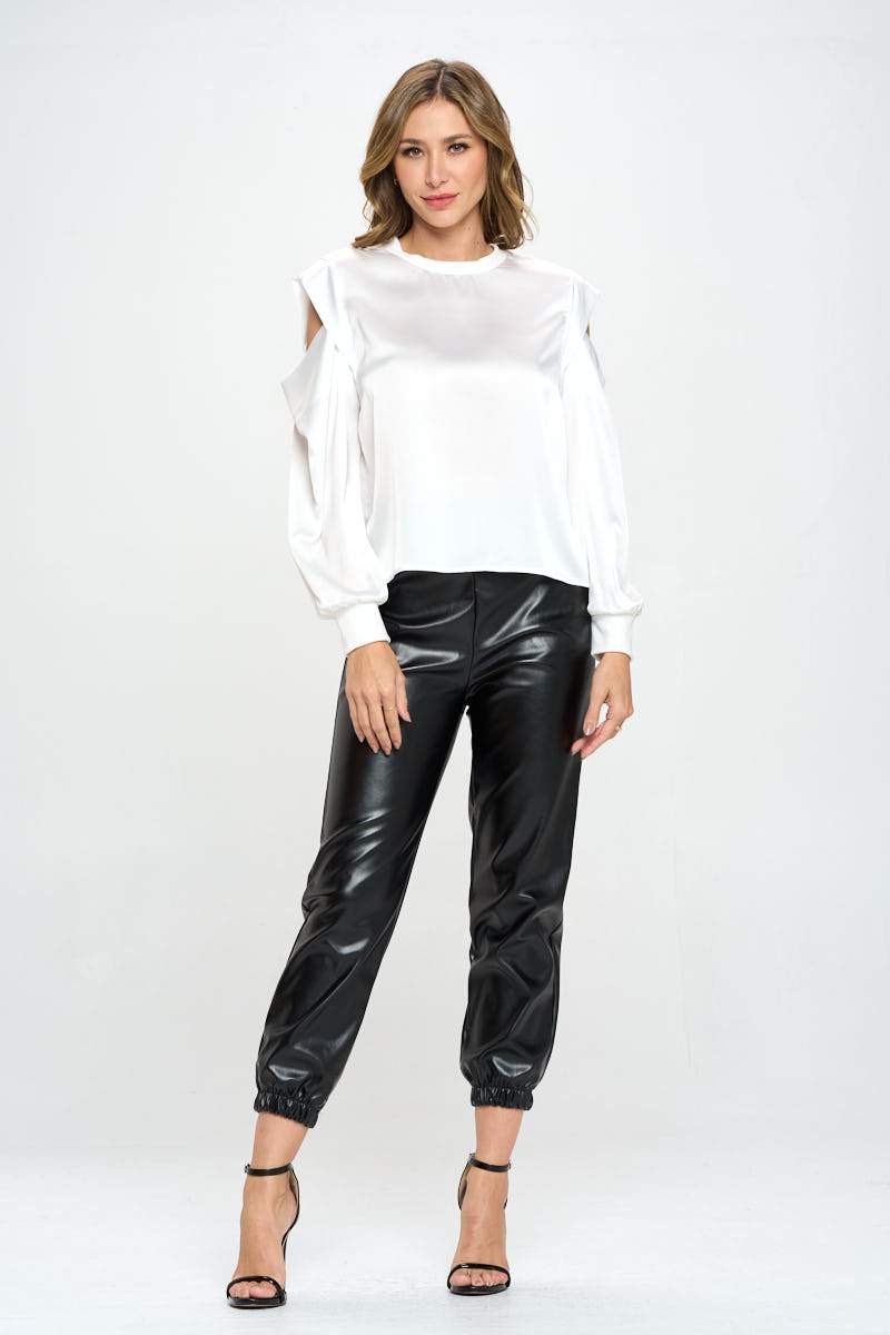 Satin Stretch Open Shoulder Sweatshirt