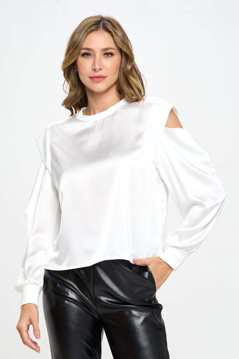 Satin Stretch Open Shoulder Sweatshirt