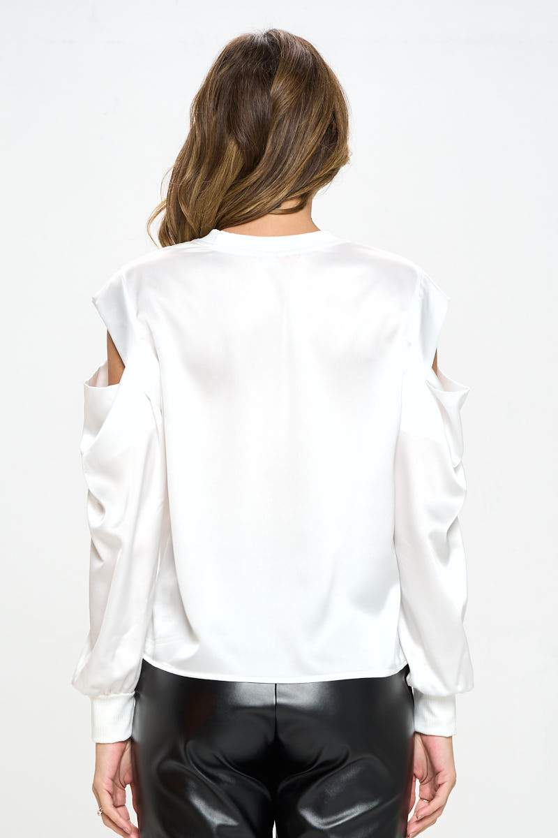 Satin Stretch Open Shoulder Sweatshirt