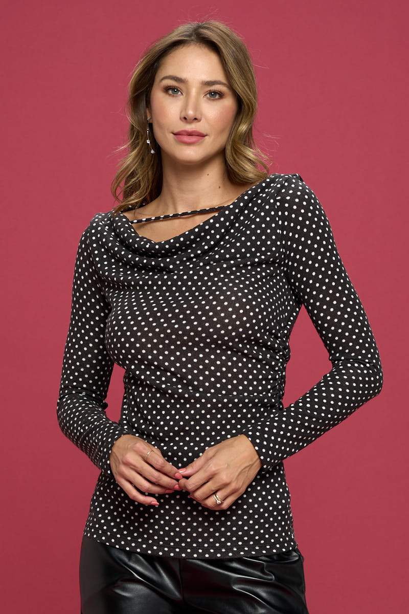 Polka Dot Cowl Neck Top