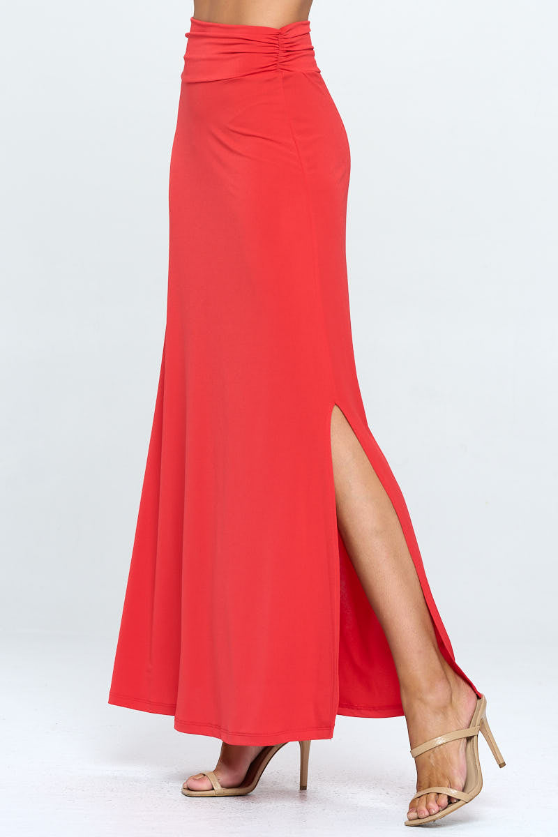 Solid Maxi Skirt with Slit