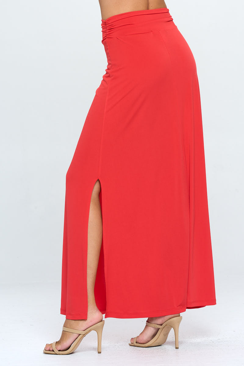 Solid Maxi Skirt with Slit