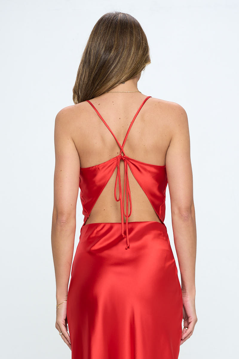 Satin Solid Backless Tie Top