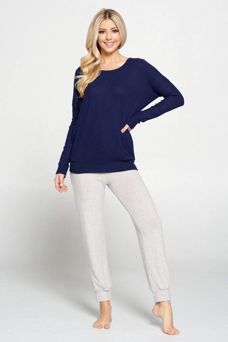 Round Neck Brushed Sweater Knit Top