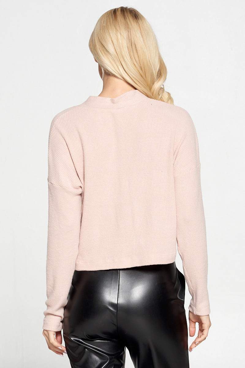 Pink Ribbed Knit Flowy Top with Buttons